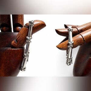 Vintage 925 Sterling Silver Italian Style Bar Link Bracelet w/ Knot Spacers 8”